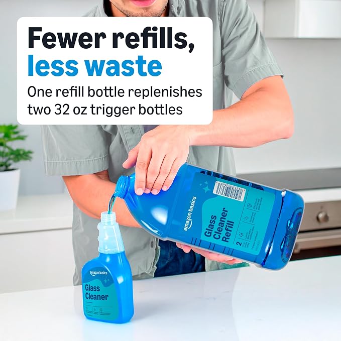 Amazon Basics Glass Cleaner Refill, Streak-Free, Cleans Windows and Mirrors with Sparkling Shine, Economical, 67.6 Fl Oz, 1-Pack