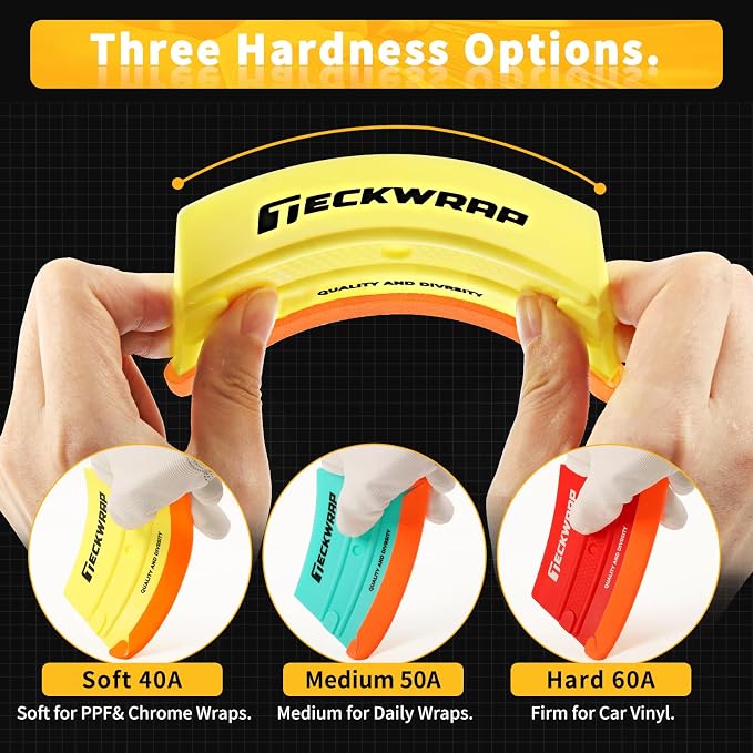 TECKWRAP Felt Squeegee for Vinyl Wrap -Trapezoid Shape (Soft/Medium/Hard) | Pro Car Wrap Tool Kit, 3 Hardness Levels (Yellow Soft/Green Medium/Red Hard), , Premium vinyl Felt Edge squeegee