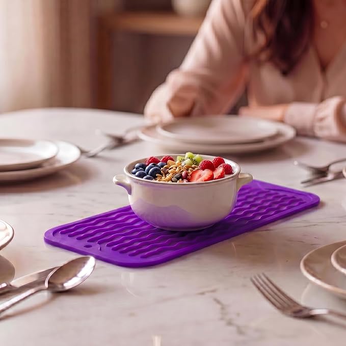 MicoYang Silicone Dish Drying Mat for Multiple Usage,Easy clean,Eco-friendly,Heat-resistant Silicone Mat for Kitchen Counter or Sink,Refrigerator or Drawer Liner Purple S 12 inches x 6 inches