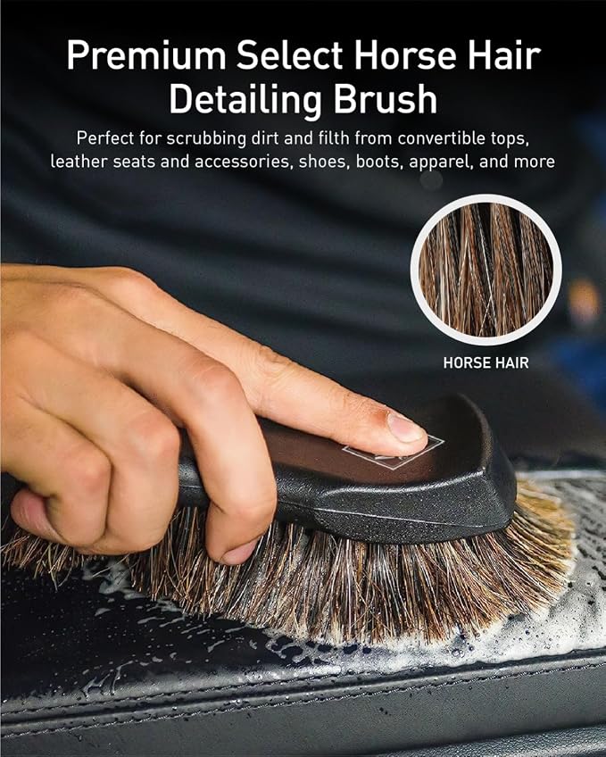 Fantasticlean 9PCS Car Detailing Brush Set, Interior Leather Cleaning | Car Interior Brush Kit, Horse Hair Leather Brush for Car Detailing, Scratch-Free Leather Cleaner Applicator, Cleaning Cloth