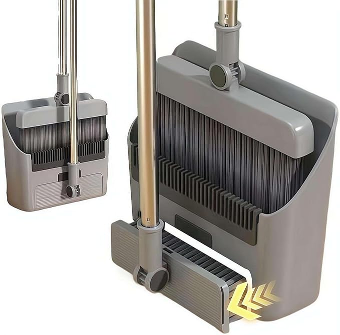 3 in 1 Broom and Dustpan Set with Adjustable Push Broom with Long Handle for Floor Sweeping,Brooms Set for Indoor & Outdoor Sweeping and Scrubbing, Ideal for Pet Hair, Liquids Spills,Dirt
