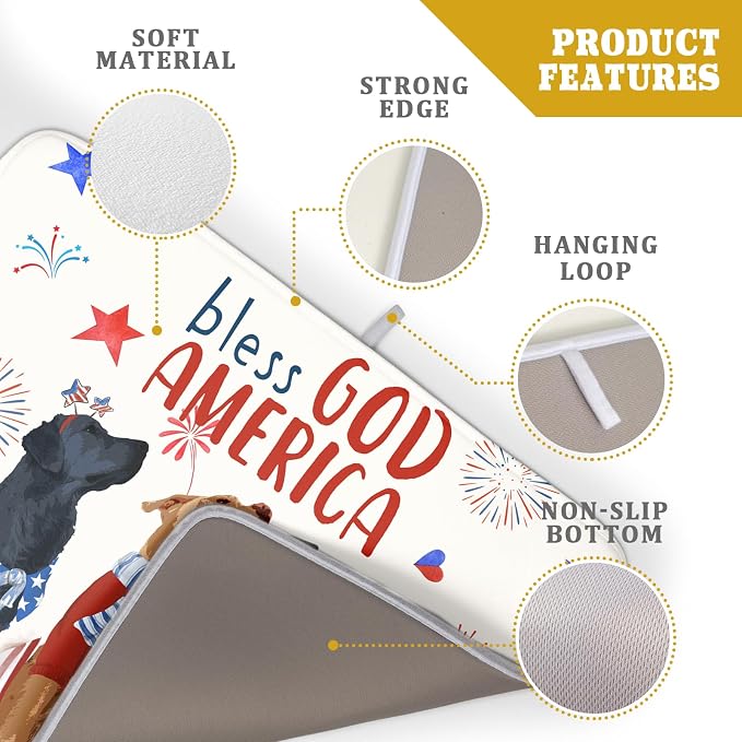 Giwawa 4th of July Patriotic Dogs Dish Drying Mat American Independence Day Dish Dry Pad 18"x24" Absorbent Dishes Drainer Mat for Kitchen Counter