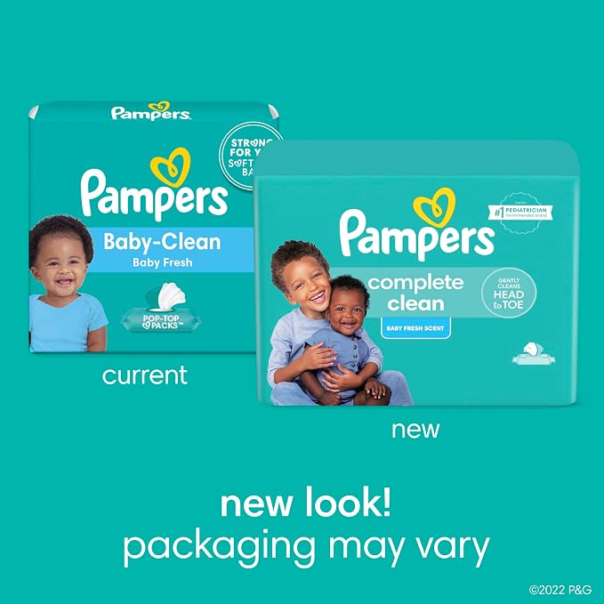 Pampers Baby Wipes, Complete Clean Baby Fresh Scented Wipe, Gently Cleans Head to Toe, 72 Total (1 Flip-Top Packs)