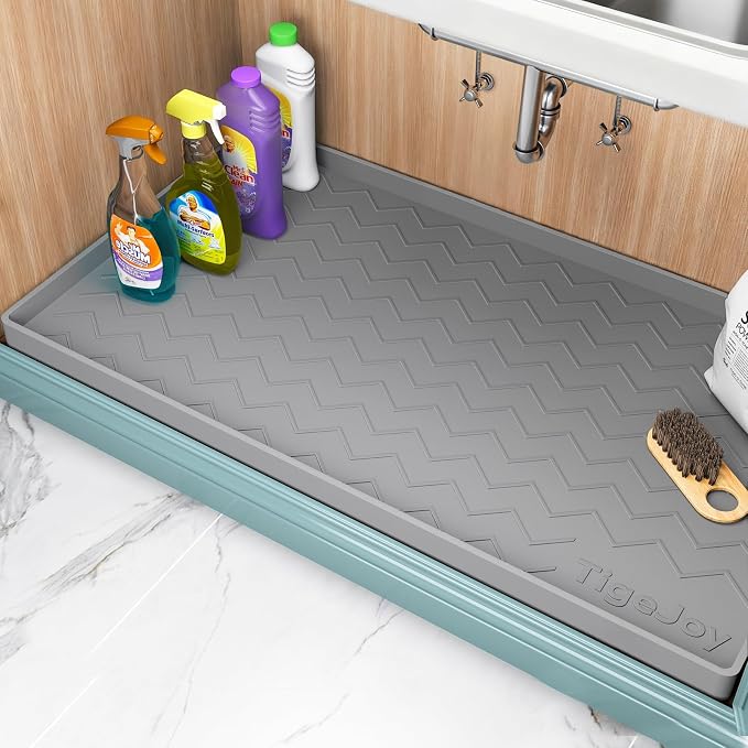 TigeJoy 37" x 19" Under Sink Mats for Kitchen Waterproof, Leak-Proof Silicone Mat Sink Protector and Cabinet Liner, Kitchen Essentials Organizer and Storage, Boot or Shoe Tray, Pet Feeding Mat