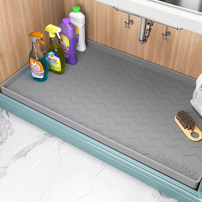 TigeJoy 37" x 22" Under Sink Mats for Kitchen Waterproof, Leak-Proof Silicone Mat Sink Protector and Cabinet Liner, Kitchen Essentials Organizer and Storage, Boot or Shoe Tray, Pet Feeding Mat