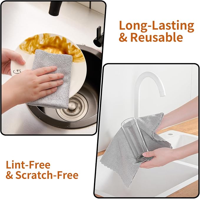 80 Pack Microfiber Cleaning Cloth Roll,Lint Free Rags & Tear Away Reusable Towels Washable Scratch,Ultra Absorbent Dish Rags(12" x 12") for Car Kitchen Home Garage-Light Gray