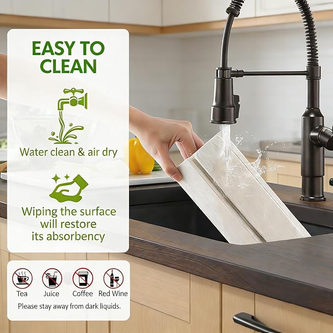 Large Stone Dish Drying Mat for Kitchen Counter, 24"(L)×16"(W), Collapsible Quick Dry Diatomaceous Earth Mat, Super Absorbent Drying Pad for Dishes Bottles Cups Utensils, Heat Resistant (White)