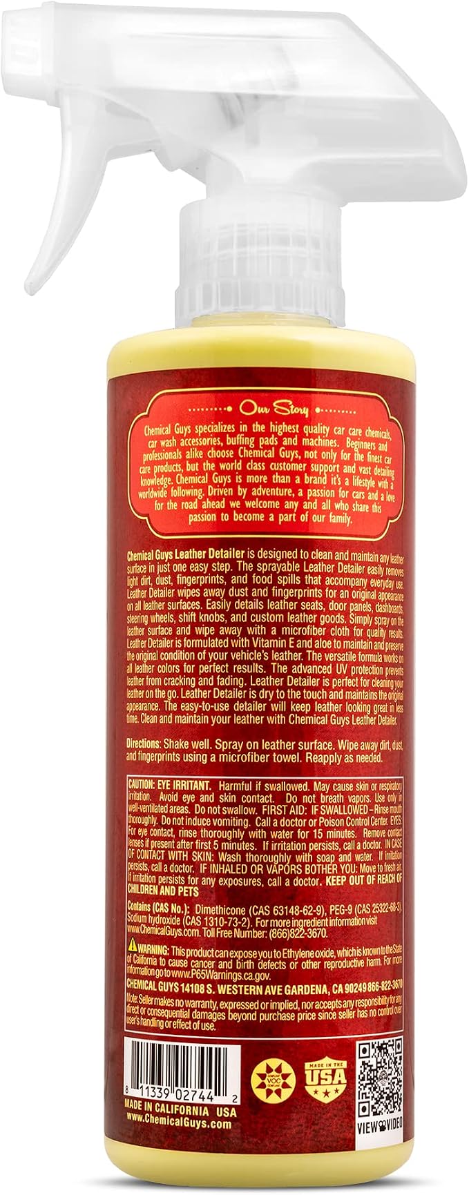 Chemical Guys, Leather Quick Detailer, Cleaner & Conditioner Spray, 16 oz | Quick spray cleans and conditions seats, furniture and apparel, safe on natural, synthetic and faux leather