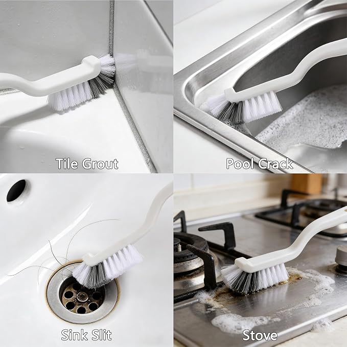 Crevice Cleaning Brush Tool - Heavy Duty Hard Bristle Gap Brush for Deep Cleaning - Ultra-Thin Grout Scrubber for Bathroom, Toilet, Bathtub, Kitchen Sink & Window Tracks-12 Pack