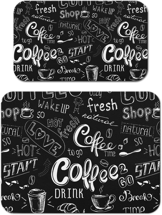 Dish Drying Mat 2-Pack in Coffee Bar Chalk for Kitchen Counter Dishes Mat | Diatom Mud Mats (18x24, 19.5x12"). Non-slip rubber back for kitchen counter, coffee bar & sink scenes