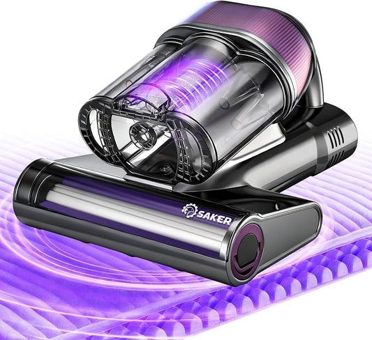 Saker Mattress Vacuum Cleaner, Handheld Bed Vacuum Cleaner with 16KPa Suction UVC Light, 140°F Heated Air, HEPA Filter, Aroma Function, 16.4FT Cord for Cleaning Bed, Sofa, and Couch
