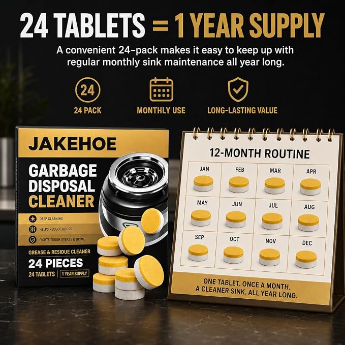 XL Foaming Garbage Disposal Cleaner and Deodorizer, Lemon Scent Kitchen Sink & Drain Odor Eliminate Tablets, Break Down Grease Buildup, Residue & Grime,12 Pack for Monthly Maintenance, Septic Safe