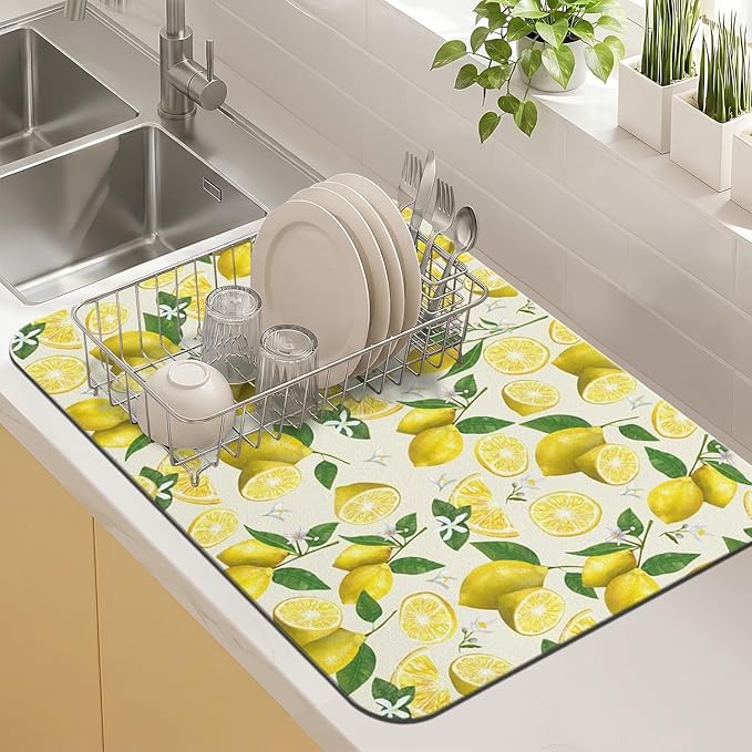 Kitchen Countertop Dish Drying Mat,Super Absorbent Coffee Bar Mat for Maker Espresso Machine, Anti-Slip Accessories for Kitchen Countertops 23x15 Inch