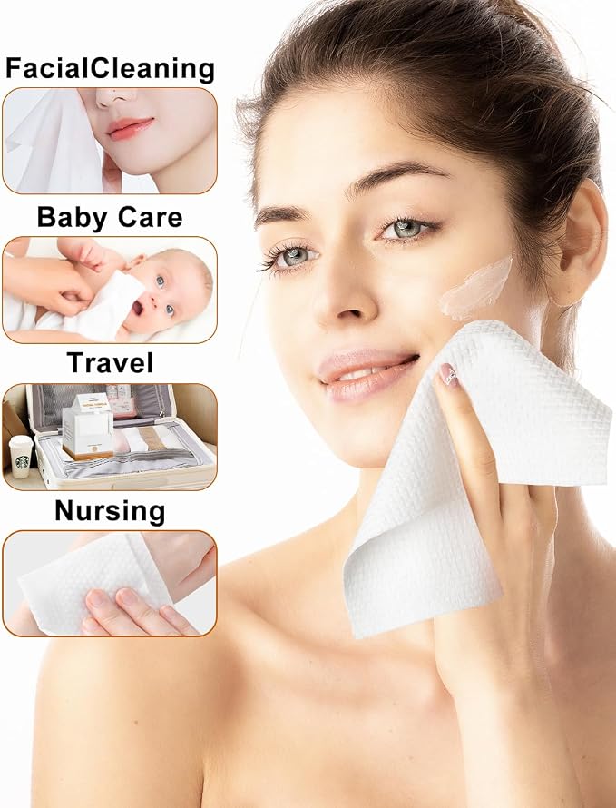 LUXU Face Towels,Facial Towel,200 Count Disposable Face Towel,Face Cloths | Makeup Remover Face Towelettes Disposable,9.8"X9.8" Disposable Face Cloths for All Skin Types,USDA Biobased Clean Face Towel