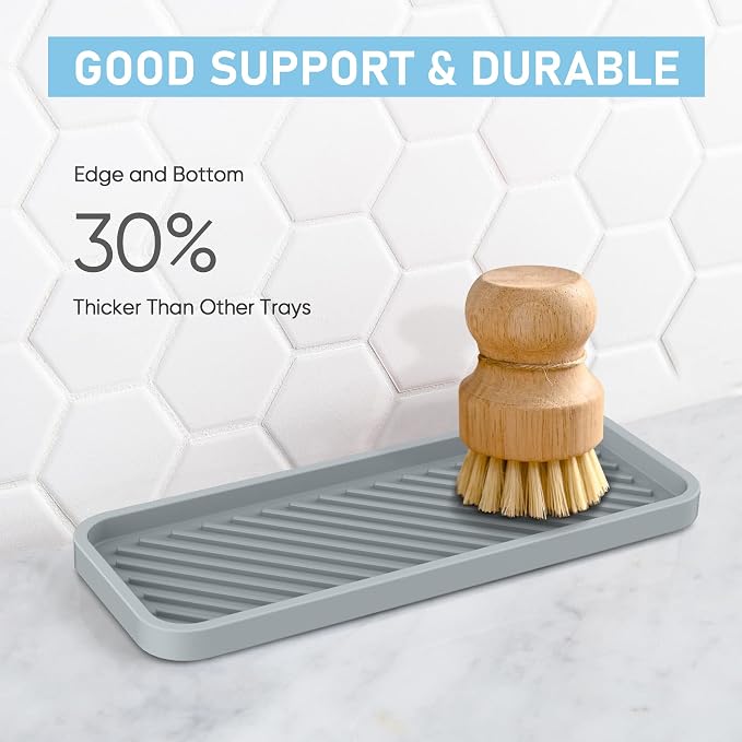EG-SIPRO Kitchen Sink Organizer Tray,2 Pack Silicone Sponge Holder for Kitchen Sink Bathroom Counter Tray Silicone Soap Tray Holder for Soap dispenser Bottle