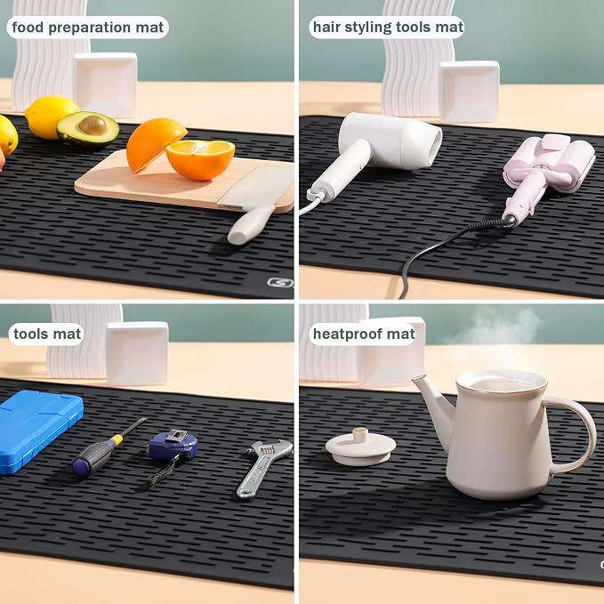 Extra Large 30 x 24 Inch Silicone Dish Drying Mat for Dish Drying Rack , Easy Clean Silicone Drying Mat for Kitchen Counter , Non-Slip Dishes Drain Mat , Heat Resistant Silicon Dish Matt, Black, SAPID