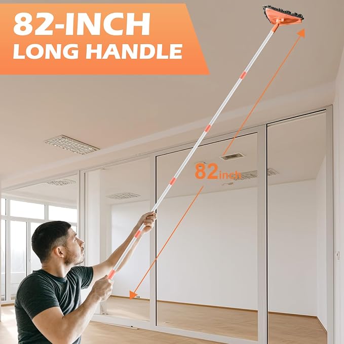 RONSUNG Wall Cleaner Mop, 82-Inch Handle, Baseboard Cleaner Tool, 6 Pads | Wall scrubber with long handle, triangle head, squeegee, and 6 pads for walls, ceilings, windows, baseboards, and floors