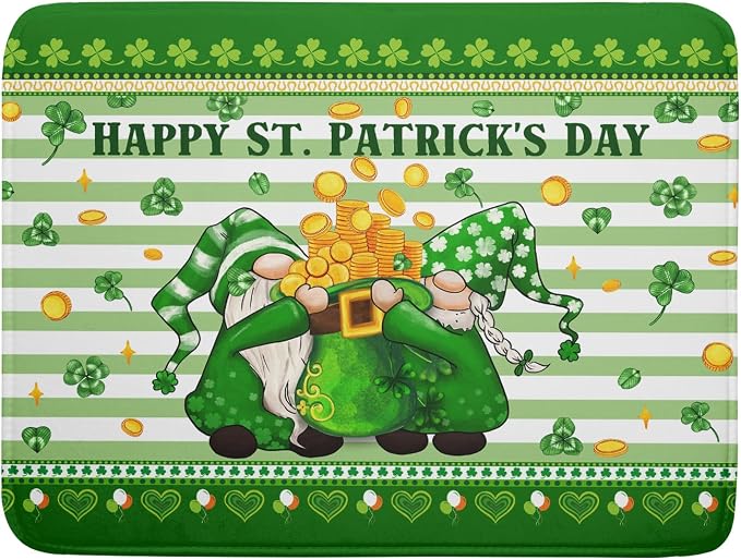 Shamrock Gnome Dish Drying Mat Coin Clover Dishes Fast Dry Mat 18x24 inch Absorbent Microfiber Dishware Drainer Pad for Kitchen Counter Sink