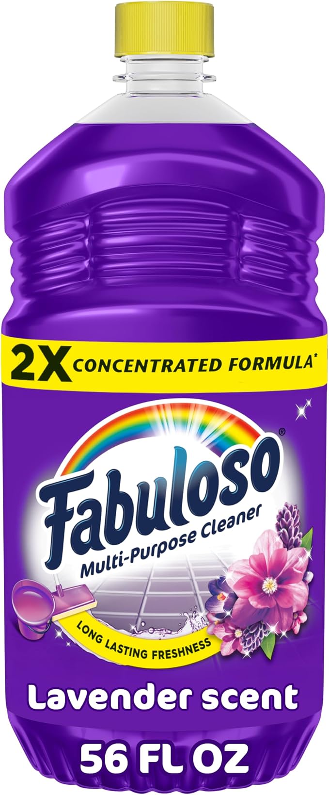 Fabuloso 2X All-Purpose Cleaner, Lavender Scent, 56 fl oz | No Rinse Floor Cleaner, Long-Lasting Freshness, Multi-Purpose Cleaner, Concentrated Formula, Everyday Cleaning, No Residue