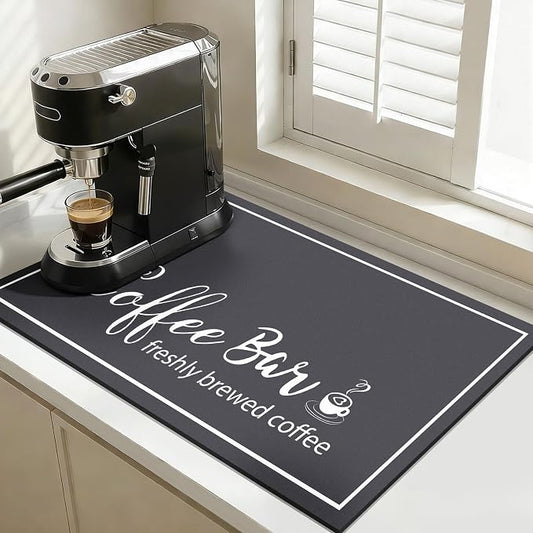 Findosom Dish Drying Mat, 16"x 24" Super Absorbent & Hide Stain Coffee Mat, Cuttable Drying Mat for Kitchen Counter, Coffee Bar Accessories, Under Dish Rack, Coffee Maker, Espresso Machine, DarkGrey