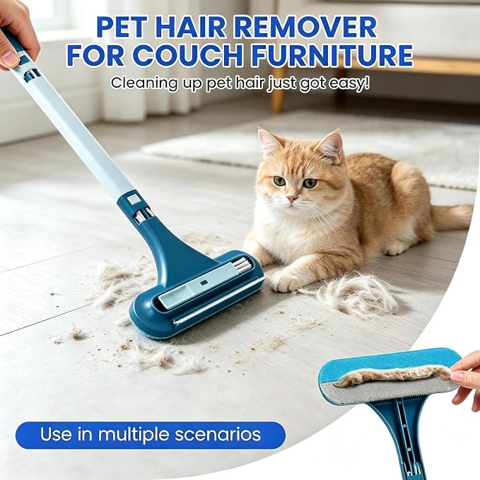3-in-1 Window Screen Cleaner with Squeegee and Pet Hair Remover, Window Screen Cleaning Brush for Couch, Mesh and Multi-Use Crevice Tool for Patio and Porch Screens (Blue)
