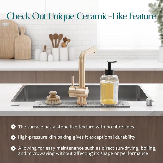 Stone Faucet Mat for Kitchen Sink, Diatomite Stone Drying Mat for Kitchen Counter, 2026 Upgraded Dishwasher-Safe & Ultra Absorbent, Food-Grade Stone Dish Drying Mat for Bottles & Utensils (20" x 3.9")