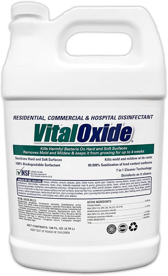 Vital Oxide Disinfectant, Deodorizer, Cleaner, Food-Contact Sanitizer, Virucide – (EPA registration #82972-1) – Kills Mold & Mildew, Eliminates Odors -1 Gallon | EPA registration 82972-1, disinfectant, deodorizer, cleaner, food-contact sanitizer and vi...