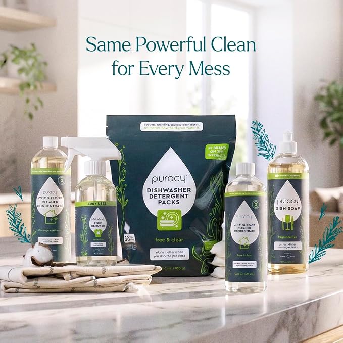 Puracy Wood Floor Cleaner Concentrate - pH Neutral Plant-Powered Hardwood All Purpose Cleaner - Residue-Free Non-Sticky Cleaning Solution As Seen on TikTok (Blue Sage & Driftwood, 16 fl oz)