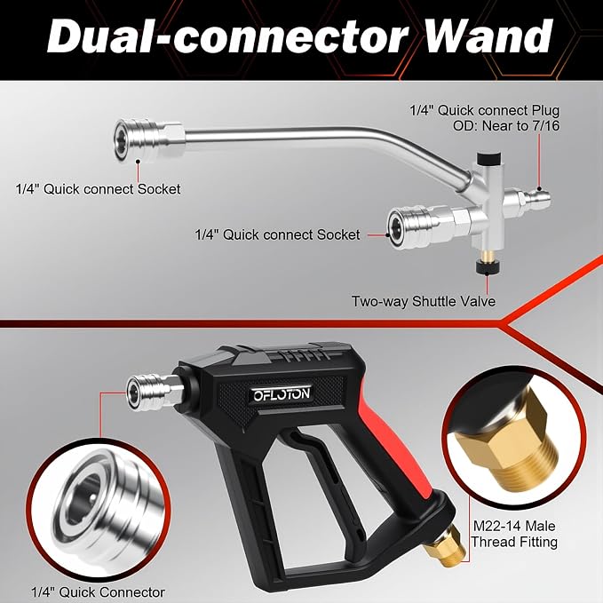 Foam Cannon for Pressure Washer, with Foam Cannon Dual Connector, Double Tip Attachment for Pressure Washer Soap Cannon, 5 Power Washer Nozzle Tips, 1/4” Quick Connect, 4000 PSI Foam Sprayer