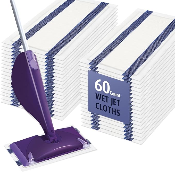 AIR U+ Disposable Mop Pad Refills for Swiffer Wet Jet Mops, Thickned and Absorbent Wet Pads Refill, 60 Count