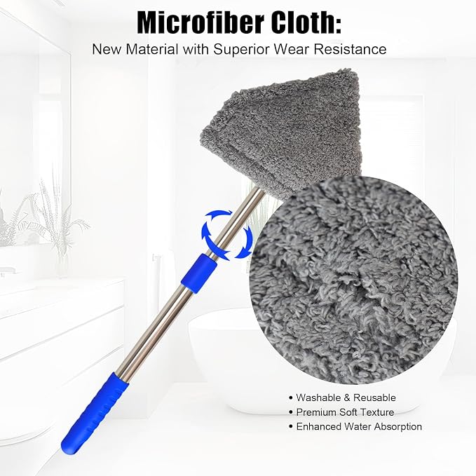 Windshield Squeegee Car Cleaning Tool, Equipped with 4 Reusable and Washable Ultra-Fine Fiber Pads, 13-16.7 inches Extendable Handle Can Rotate 180° Suitable for Car Glass and Household Windows