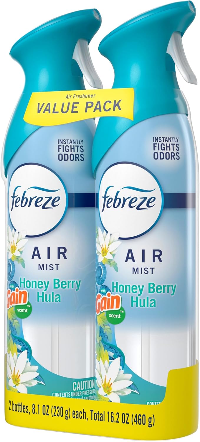 Febreze Air Mist, Air Freshener Spray, Odor Fighting Room Spray, Deodorizer for Home Bathroom Kitchen Office Apartment Dorm Room Classroom, Gain Honey Berry Hula Scent, 8.1oz (Pack of 2)