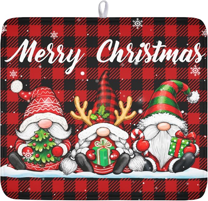 Merry Christmas Dish Drying Mat 16x18 Inch Xmas Santa Claus Winter | Polyester，Absorbent Microfiber，for Kitchen Coffee Dining Bar Decor