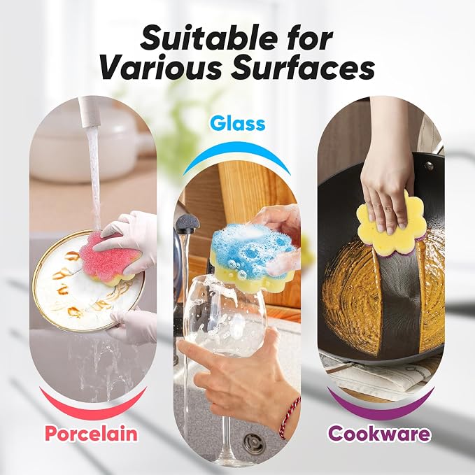 LAUNDRYLUX Scrub Sponge, Dual-Sided Temperature-Responsive Scrubber - Non-Scratch - Multipurpose Dish Sponges for Kitchens, Bathrooms, and Outdoor Use - 3 Pack