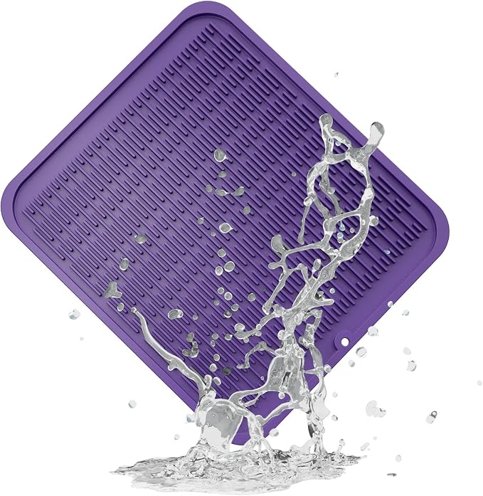 ZLR Heavy-Duty Silicone Dish Drying Mat (16" x 18" / 401 x 455mm) - XL Family-Size Thick 4mm Drainboard for Pots, Pans & Heavy Cookware - Oversized Trivet & Counter Protector, Non-Slip (Meadow Violet)