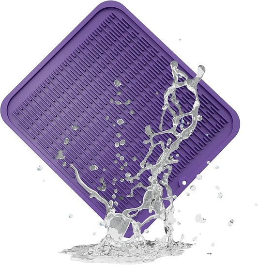 ZLR Heavy-Duty Silicone Dish Drying Mat (16" x 18" / 401 x 455mm) - XL Family-Size Thick 4mm Drainboard for Pots, Pans & Heavy Cookware - Oversized Trivet & Counter Protector, Non-Slip (Meadow Violet)