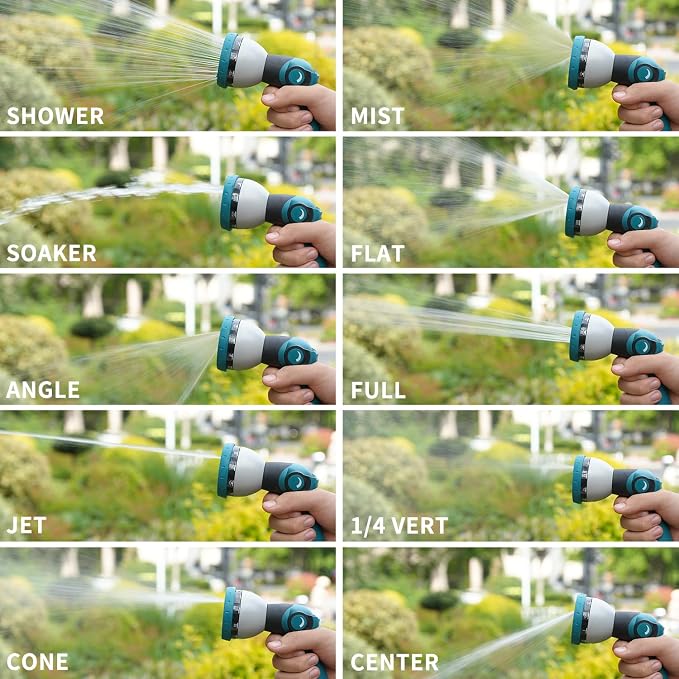 Besiter Hose Nozzle, Garden Hose Nozzle with 10 Spray Patterns, Thumb Control On Off Valve, Adjustable and Heavy Duty for Washing Car, Watering Plants, Washing Pets, and Home Use
