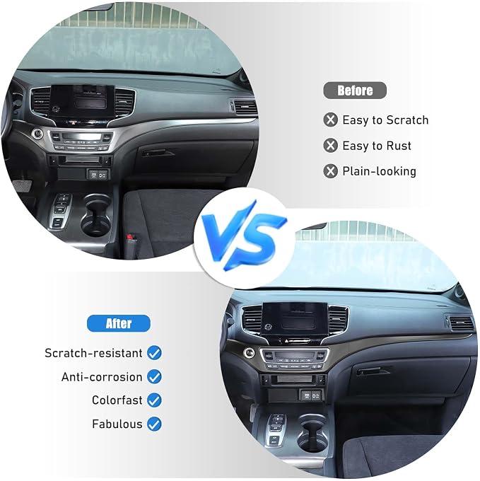 Center Console Dashboard Panel Strip Trim for Honda Pilot 2016-2022 Interior Decorative Cover Protector Accessories Anti Scratch ABS Material (Matte Black)