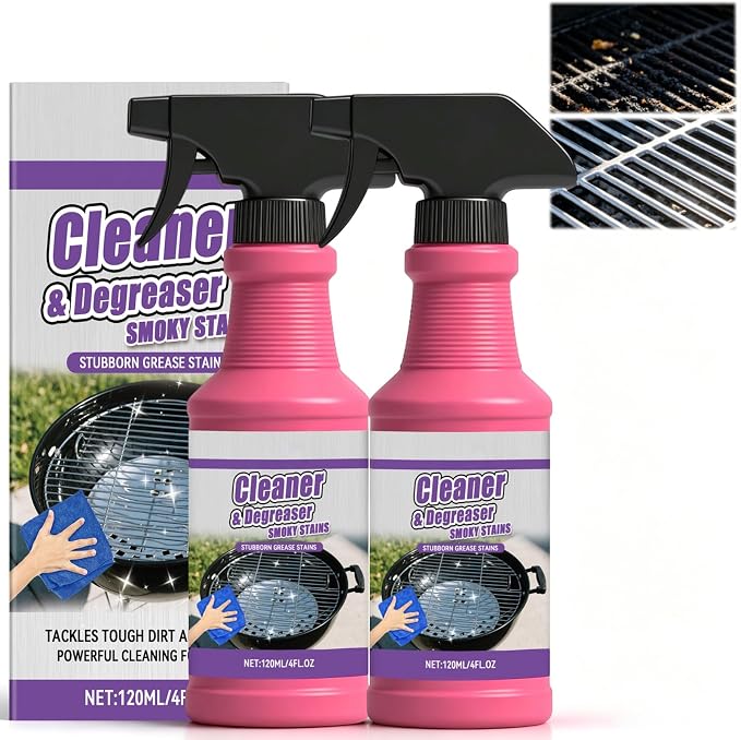 2PCS Fast Acting Heavy Duty Grill Degreaser Spray, Heavy Duty BBQ Grill Degreaser, Multi Functional Grease Remover for Outdoor Grills, Stubborn Splatters for Kitchen, Easy Off Oven Cleaner for Home