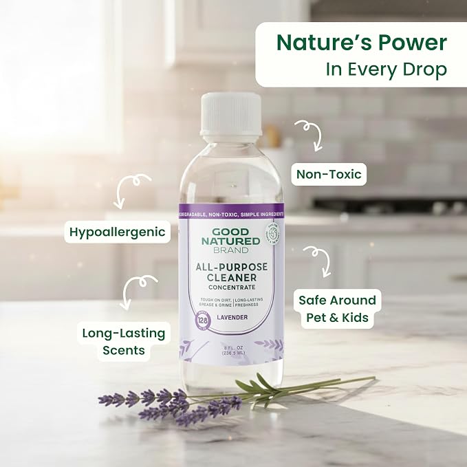 Good Natured Brand All-Purpose Cleaner Concentrate | 8oz makes 128oz | Lavender Essential Oil | 16X Concentrated Natural Multi-Surface Cleaner