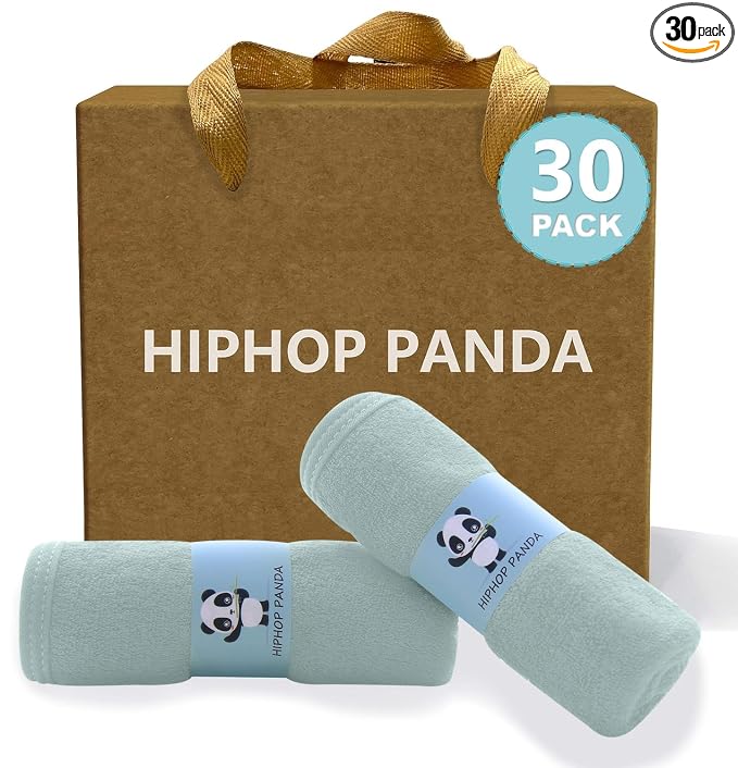 HIPHOP PANDA Baby Washcloths, Rayon Made from Bamboo - 2 Layer Ultra Soft Absorbent Newborn Bath Face Towel - Reusable Baby Wipes for Delicate Skin - Green, 30 Pack