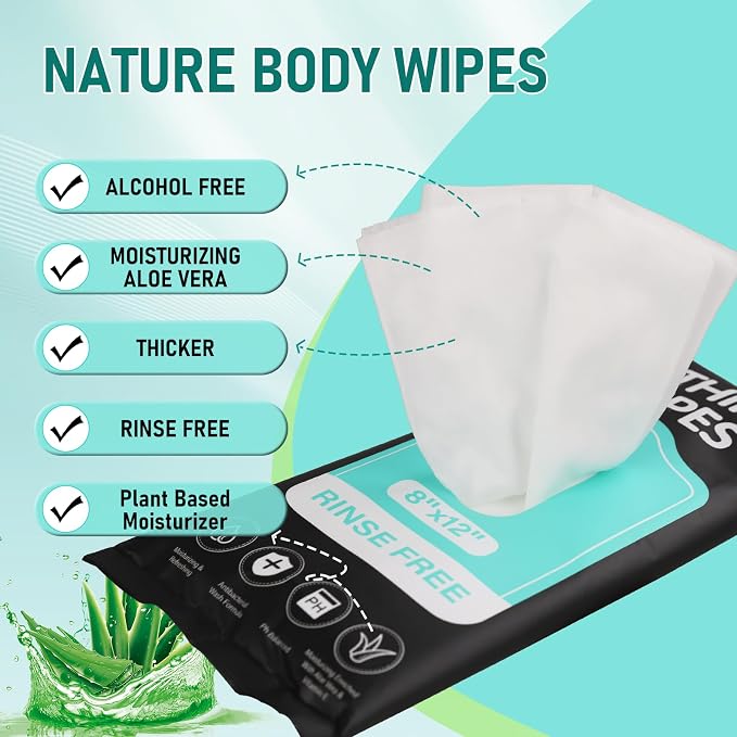 XL Ultra Thick Body Wipes for Adults - 240 Count Extra Large Disposable Cloth Wet Cleansing No Rinse Bathing Washcloths, Waterless Shower，Bath Wipe for Women, Men & Elderly