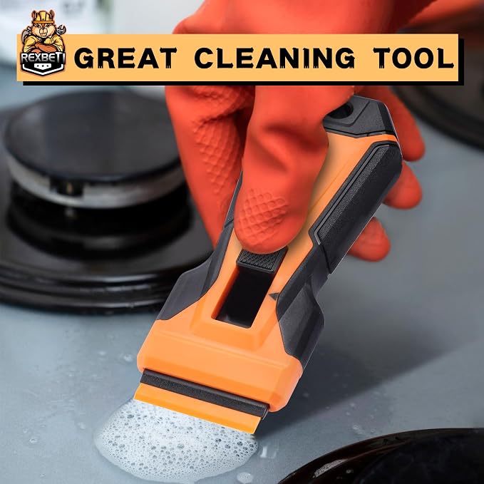 REXBETI Razor Blade Scraper Tool, 2 Pack Windows, Glass Stovetop Scraper | 14 metal & 300 plastic blades. Removing paint, grease, adhesive, stickers, label, decal. General cleaning tool. Blade Storage
