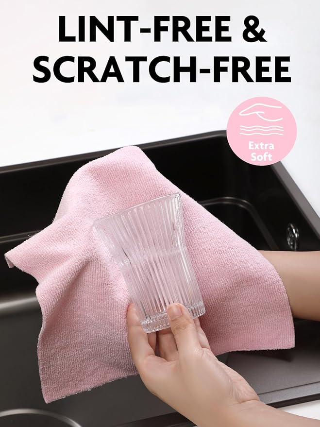 Fantasticlean Kitchen Towels Roll, 40 Sheets, 10''x 10'' (Pink, Grayish) | Tear-away Dish Towels for Kitchen, Ultra Absorbent, Lint-free, Premium Microfiber Cleaning Cloths, for All-Purpose Cleaning