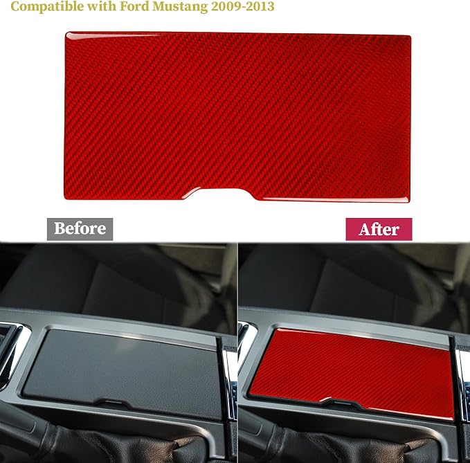 Real Carbon Fiber Trim for Ford Mustang Accessories | for 2009 2010 2011 2012 2013 2014 Cup Holder Storage Interior Thick Overlay Decal