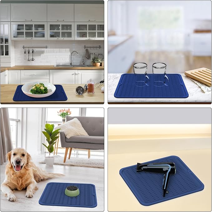 ZLR 4-in-1 Silicone Mat 12" x 12" / 305 x 306mm Square - Dish Drying Mat, Air Fryer Mat, Coffee Maker Pad & Heat Resistant Trivet (up to 450°F) - Non-Slip Food-Grade BPA-Free (Midnight Blue)