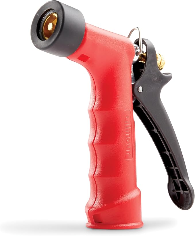 Gilmour Medium Duty Garden Hose Nozzle with Insulated Grip, Hot Water Hose Nozzle for Watering and Cleaning | Hot Water Use, Ergonomic Grip, Rear Control, Trigger Lock, Flow Control, Threaded Tip