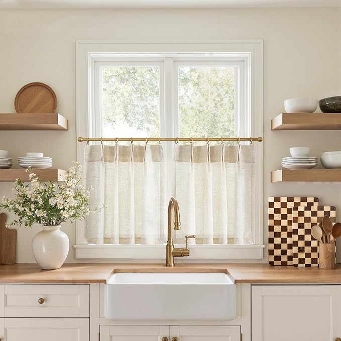 jinchan Linen Pinch Pleated Back Tab Tier Curtains,26x20,2 Panels,Natural | Light filtering,small window treatment,cafe curtains,machine washable,farmhouse,kitchen,bathrooms,laundry