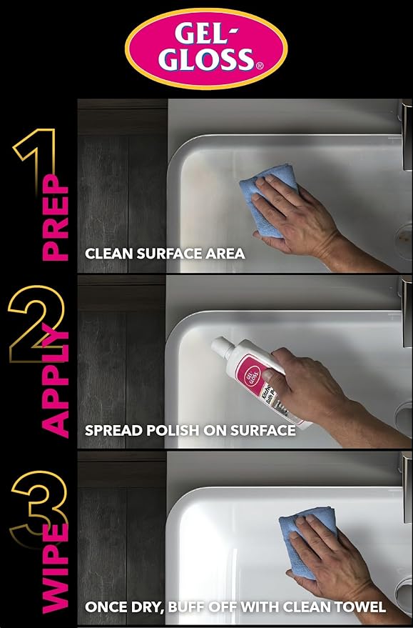 Gel-Gloss Home Kitchen & Bath Polish - Carnauba Wax Formulation, 16 oz. | High Shine Protective Coating, Removes Water Spots, Light Scratches & Stains, Restores Color & Shine