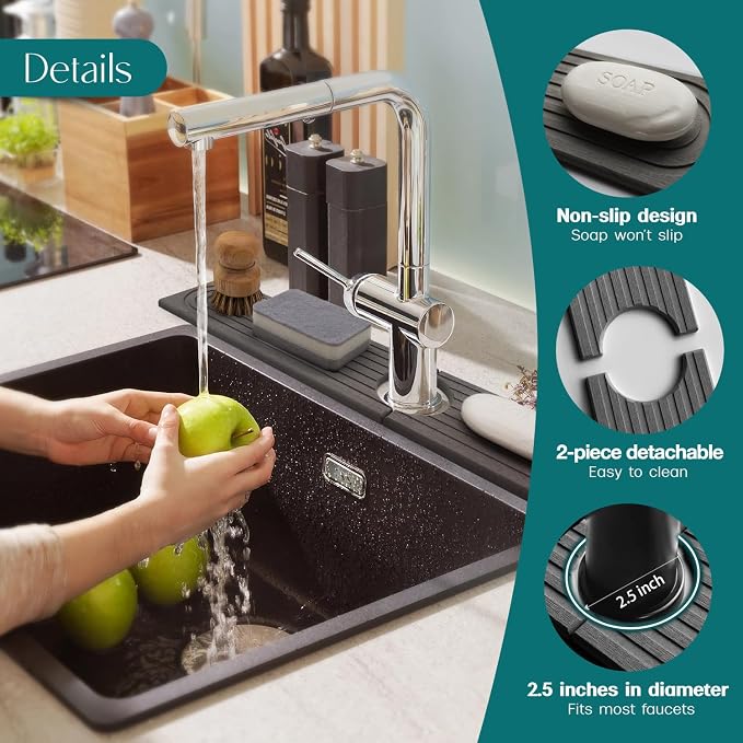 Eormoe Kitchen Sink Faucet Mat - 15.7in Diatomite Sink Protectors for Kitchen Sink, Stone Sink Splash Guard for Kitchen Counter Sink Accessories (Dark Grey, 15.7'' x 3.9'')